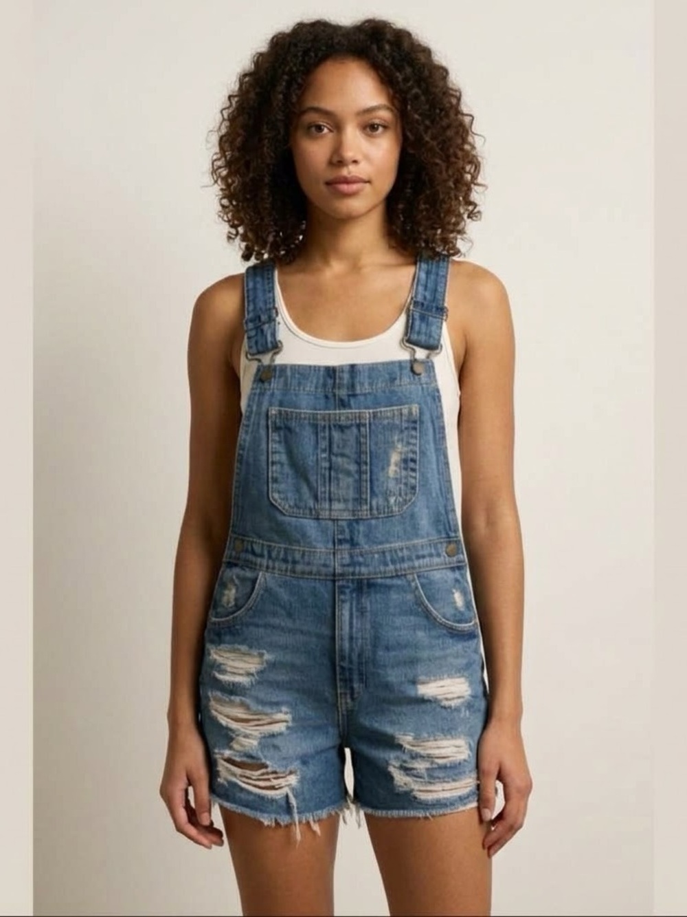 Current Elliott Sz S The Shortall Distressed Overall Denim Shorts